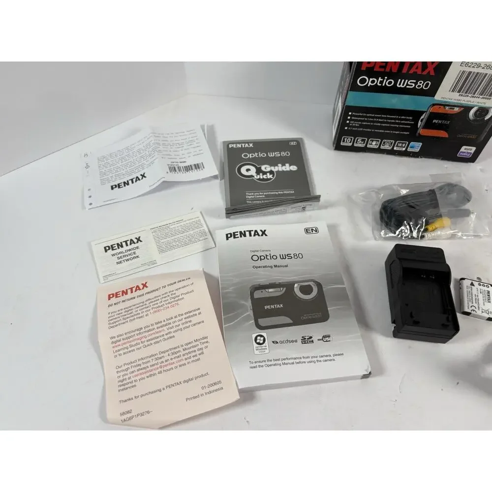 Pentax Optio WS80 10MP Waterproof Digital Camera Tested Box Charger Battery